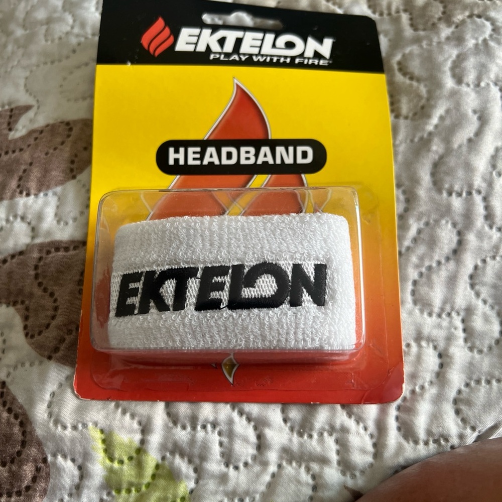 Ektelon White Headband with Black Logo